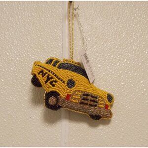 Beaded Christmas Ornament of Yellow Cab 4.75"x3.5" by Sudha Pennathur